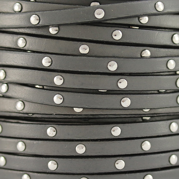5mm flat STUDDED leather GREY - meter