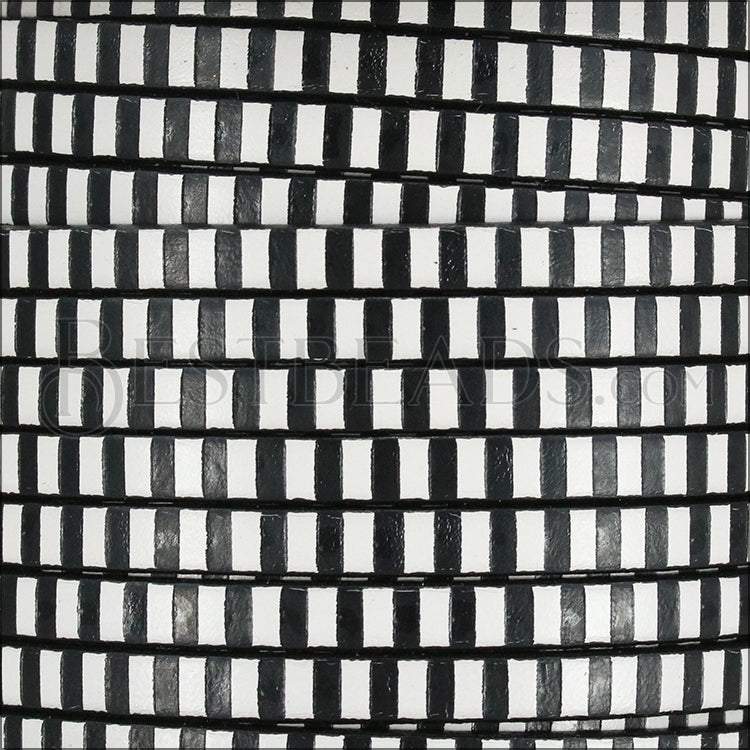 5mm flat FOIL STAMPED STRIPES leather BLACK & WHITE - meter