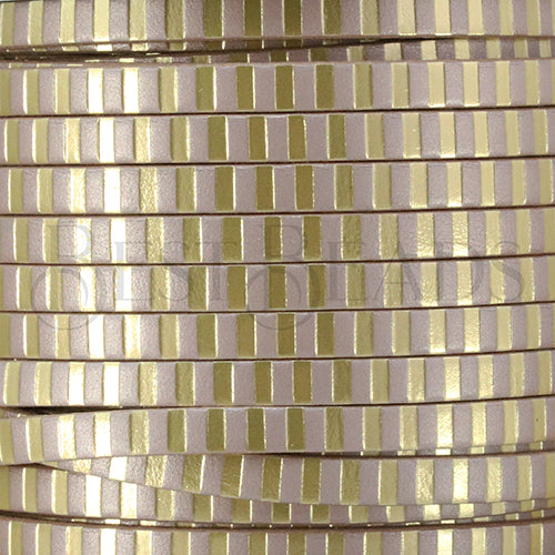 5mm flat FOIL STAMPED STRIPES leather DUSTY ROSE/OLD GOLD - meter