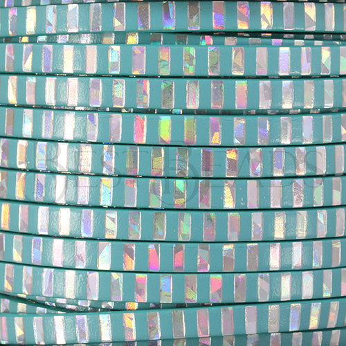 5mm flat FOIL STAMPED STRIPES leather CANDY ROBINS EGG/SILVER MIRROR - meter