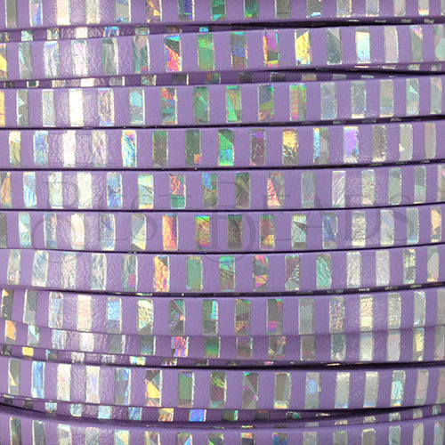5mm flat FOIL STAMPED STRIPES leather CANDY LILAC/SILVER MIRROR - meter