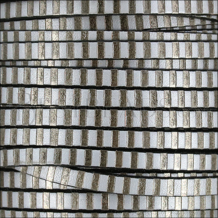 5mm flat FOIL STAMPED STRIPES leather MET. SILVER & BRONZE - meter