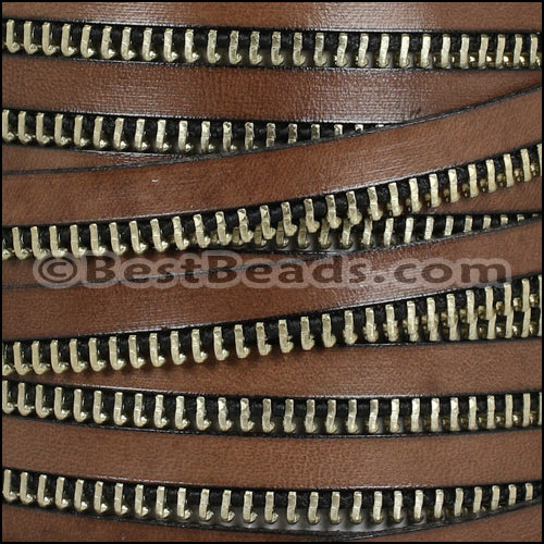 10mm flat ZIPPER leather BROWN - 1 meter