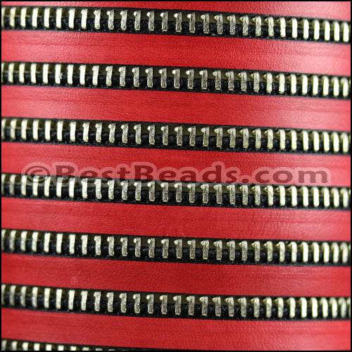 10mm flat ZIPPER leather RED - 1 meter
