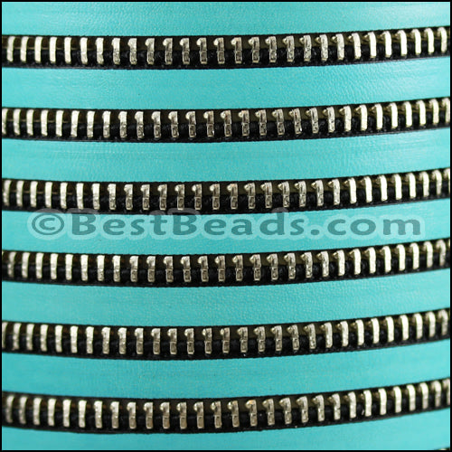10mm flat ZIPPER leather TURQUOISE - 1 meter