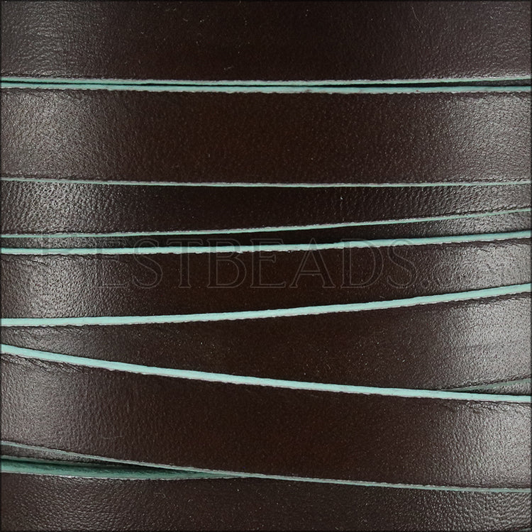 10mm flat leather DARK BROWN with TURQUOISE - meter