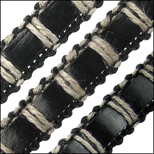 8mm flat ORNATE leather BLACK WITH CORD - meter