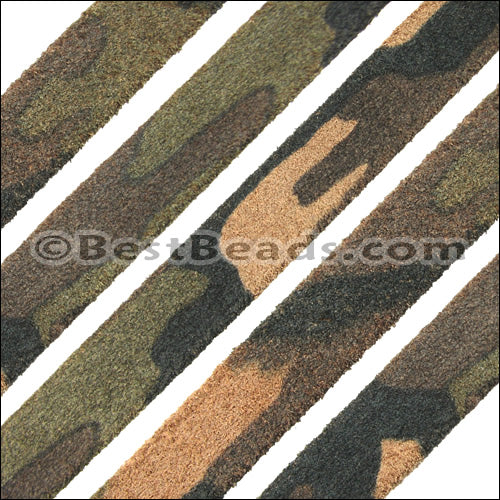 10mm flat CAMO SUEDE leather ARMY GREEN - 1 meter