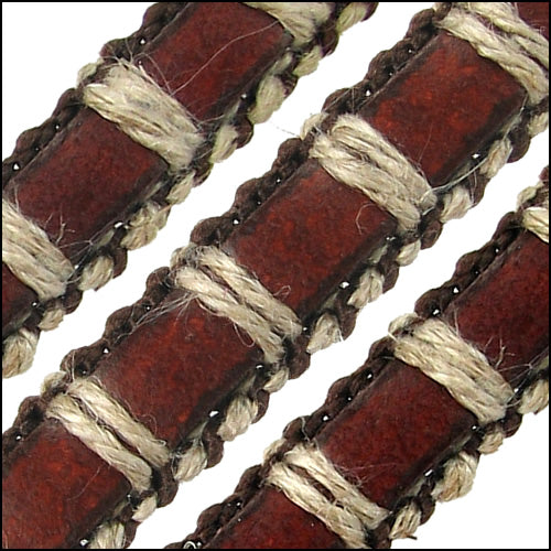 8mm flat ORNATE leather MED BROWN WITH CORD - meter