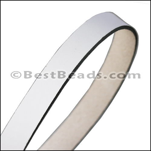 15mm flat leather WHITE with BLACK - approx. 3 feet