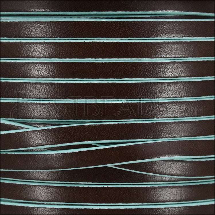 5mm flat leather DK BROWN with TURQUOISE - meter