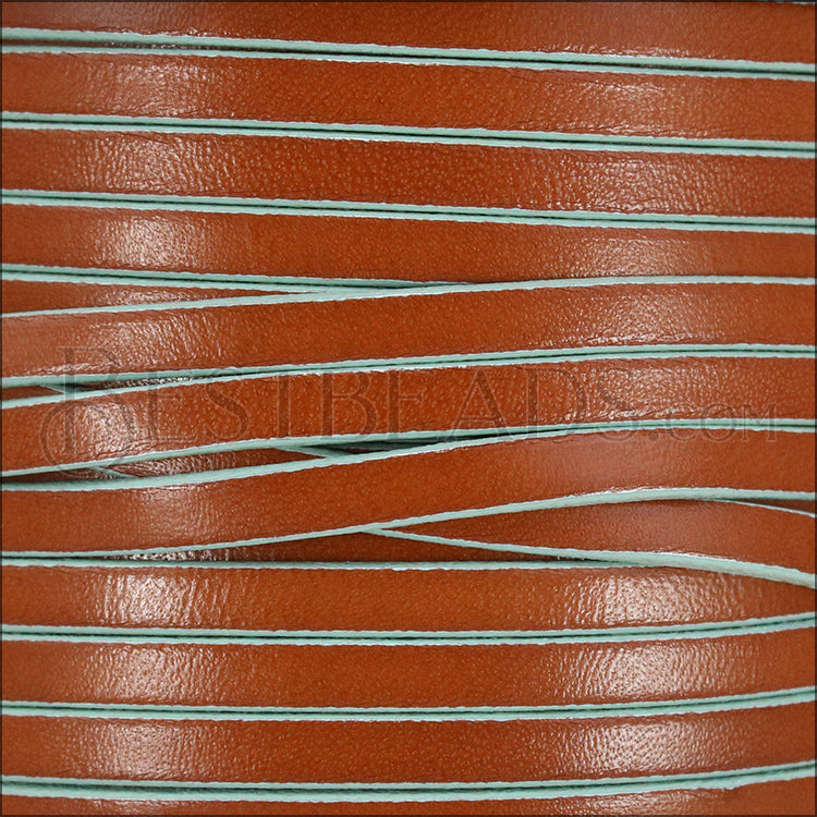 5mm flat leather BROWN with TURQUOISE - meter