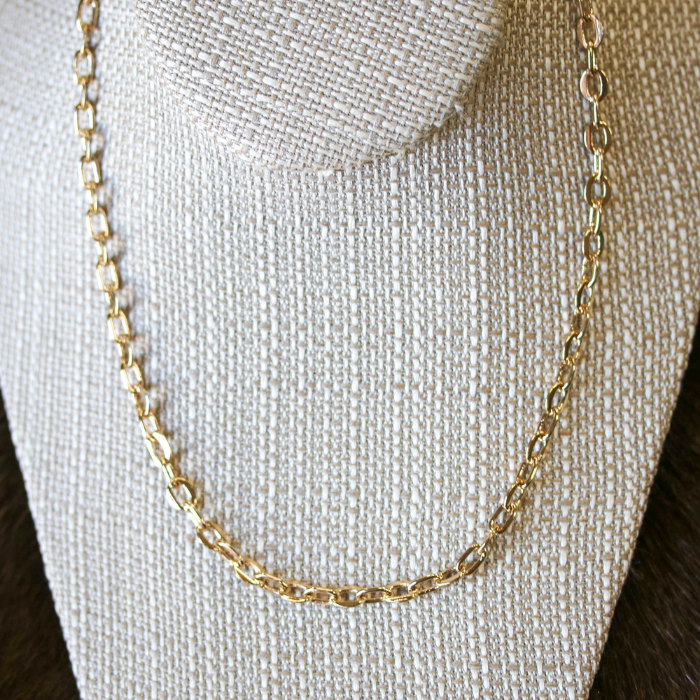 Gunmetal finish is not shown in image. Chain on necklace display for size reference only.
