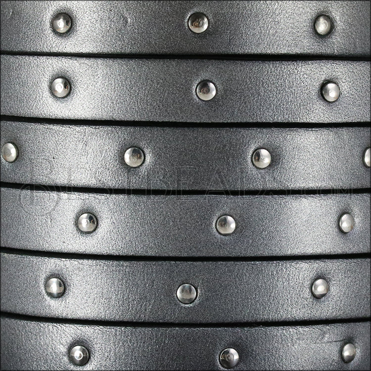 10mm flat STUDDED leather METALLIC GUNMETAL - meter