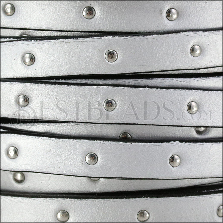 10mm flat STUDDED leather METALLIC ANT. SILVER - meter