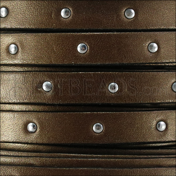10mm flat STUDDED leather METALLIC BROWN - meter