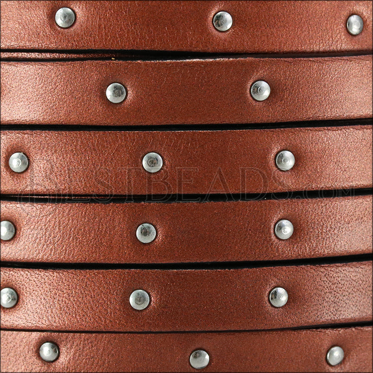 10mm flat STUDDED leather METALLIC ANT. COPPER - meter