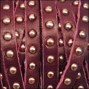 10mm flat STUDDED leather BURGUNDY - 1 meter