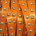 10mm flat STUDDED leather ORANGE - 1 meter