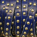 10mm flat STUDDED leather NAVY BLUE - 1 meter