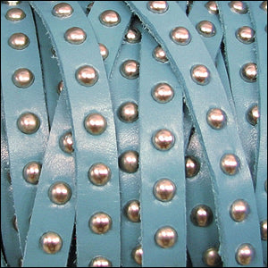 10mm flat STUDDED leather TEAL - 1 meter