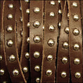 10mm flat STUDDED leather DARK BROWN - 1 meter