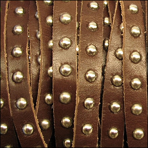 10mm flat STUDDED leather CHOCOLATE BROWN - 1 meter