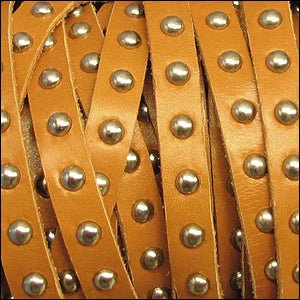 10mm flat STUDDED leather TAN - 1 meter