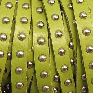 10mm flat STUDDED leather LIME GREEN - 1 meter