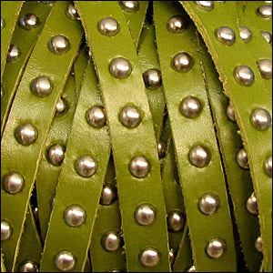 10mm flat STUDDED leather OLIVE GREEN - 1 meter