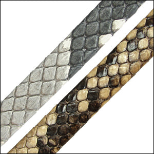 The natural snakeskin will absorb oils from your skin over time. Pictured here: new grey/white snakeskin leather (top) with aged leather after being worn daily for a year.