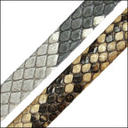 The natural snakeskin will absorb oils from your skin over time. Pictured here: new grey/white snakeskin leather (top) with aged leather after being worn daily for a year.