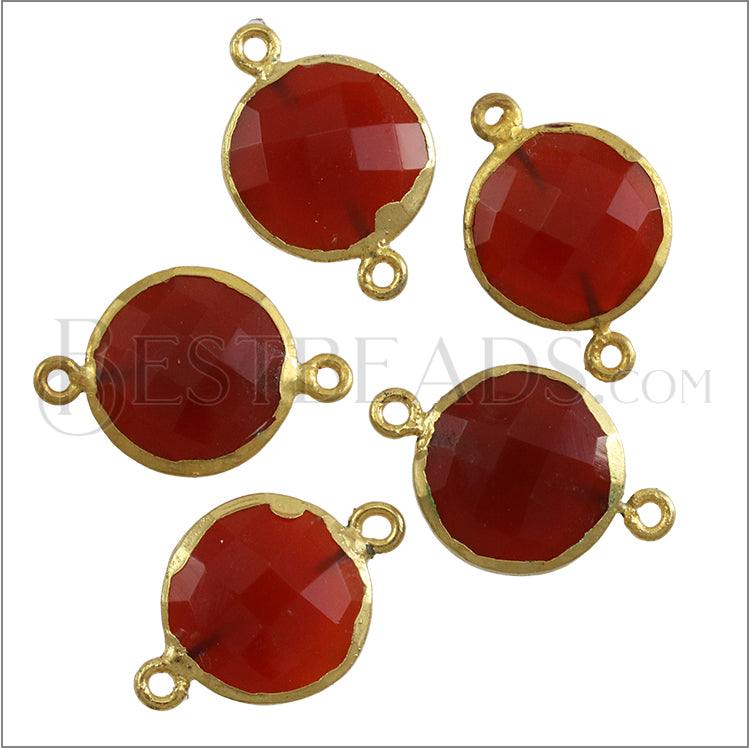 Bezel GEMSTONE Connector Charm GOLD - CARNELIAN - 2 pcs