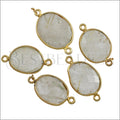 Bezel GEMSTONE Connector Charm GOLD - CLEAR QUARTZ - 2 pcs