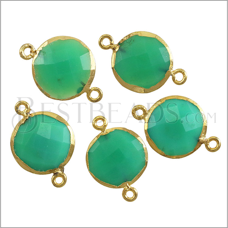 Bezel GEMSTONE Connector Charm GOLD - GREEN CHRYSOPRASE - 2 pcs
