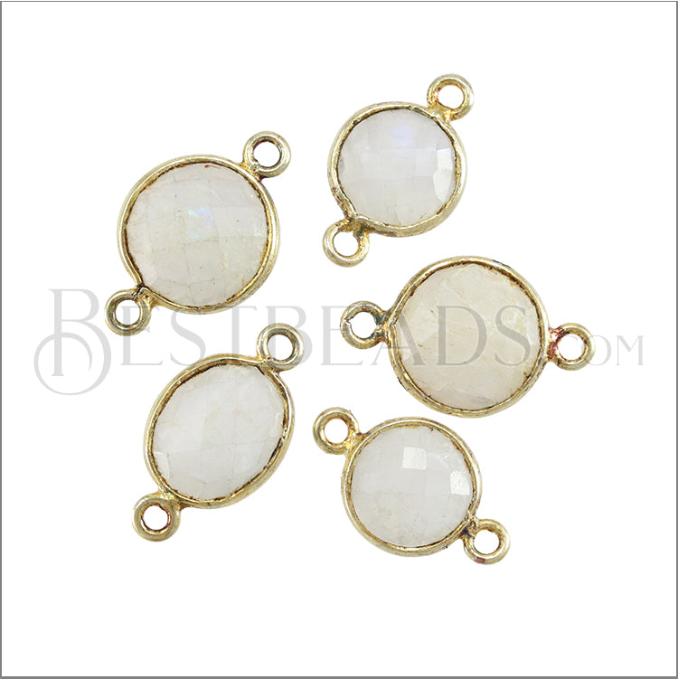 Bezel GEMSTONE Connector Charm GOLD - MOONSTONE - 2 pcs