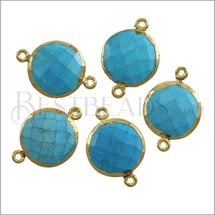 Bezel GEMSTONE Connector Charm GOLD - TURQUOISE HOWLITE - 2 pcs