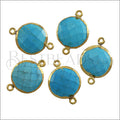 Bezel GEMSTONE Connector Charm GOLD - TURQUOISE HOWLITE - 2 pcs