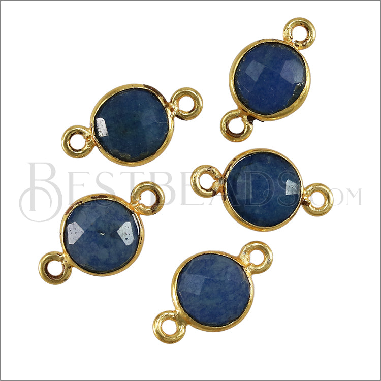 Small Bezel GEMSTONE Connector Charm GOLD - SAPPHIRE BLUE - 5 pcs