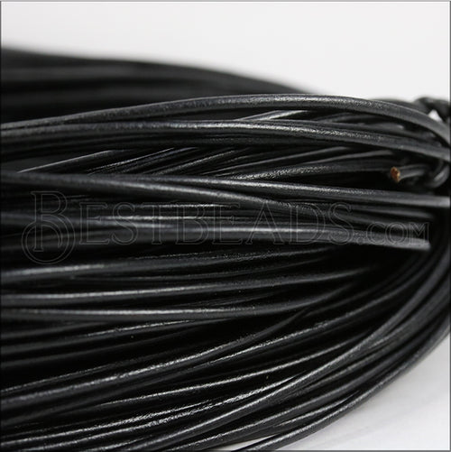 1.5mm round Greek leather BLACK - 50m COIL