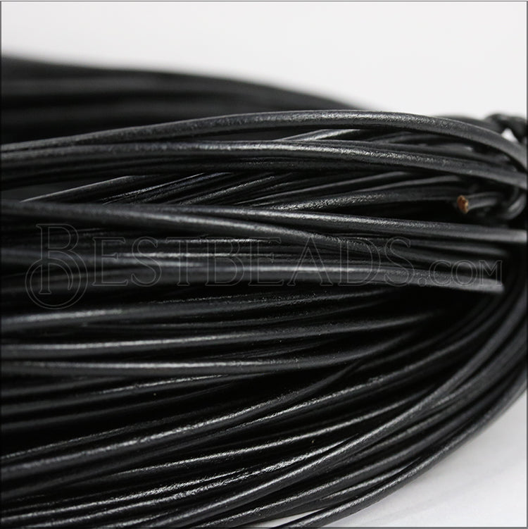 2mm round Greek leather BLACK - 50m COIL
