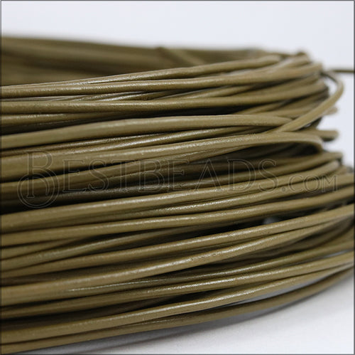 1.5mm round Greek leather OLIVE GREEN - 50m COIL