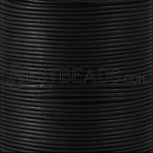 2mm round Indian leather - BLACK NATURAL - 100m spool