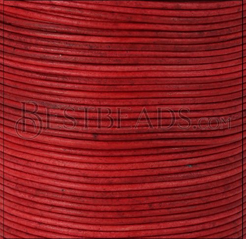 2mm round Indian leather - RED NATURAL - 100m spool