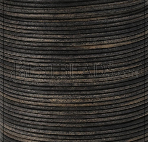 1.5mm round Indian leather - GRAY DIST. NATURAL - 100m spool