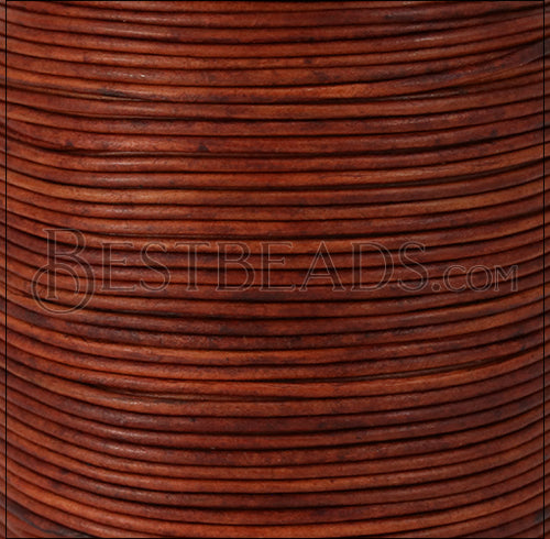 1.5mm round Indian leather - BROWN DIST. RED - 100m spool