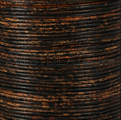 1.5mm round Indian leather - BLACK TAN SIPPA - 100m spool