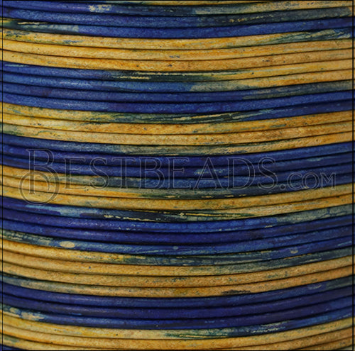 2mm round Indian leather - BLUE THREE TONE - 100m spool