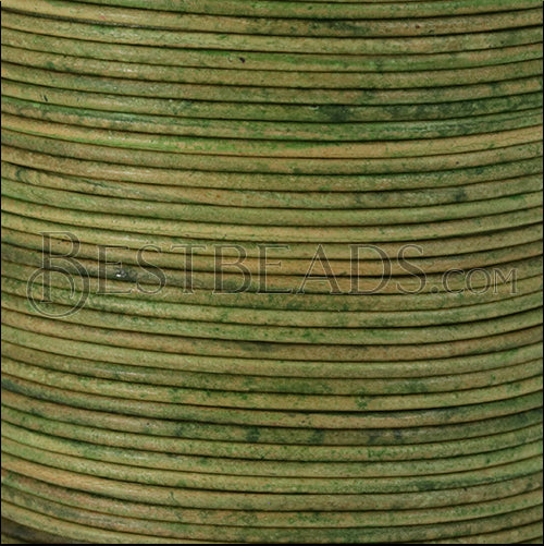1.5mm round Indian leather - ANT. GREEN NATURAL - 100m spool