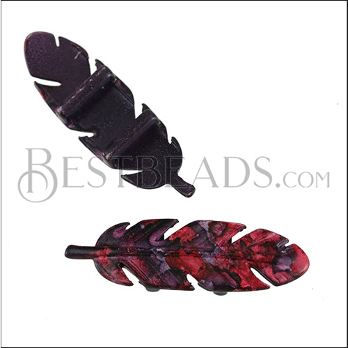 10mm flat INKED FEATHER CRIMSON - 5 pcs